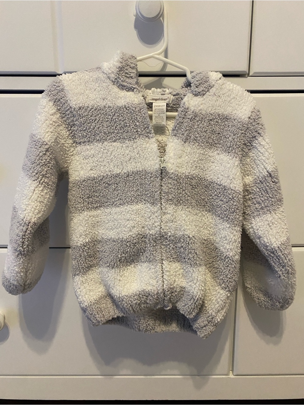 Angel Dear Plush Striped Sherpa Zip Jacket - Gray & White / Size 24m/2T / NWOT